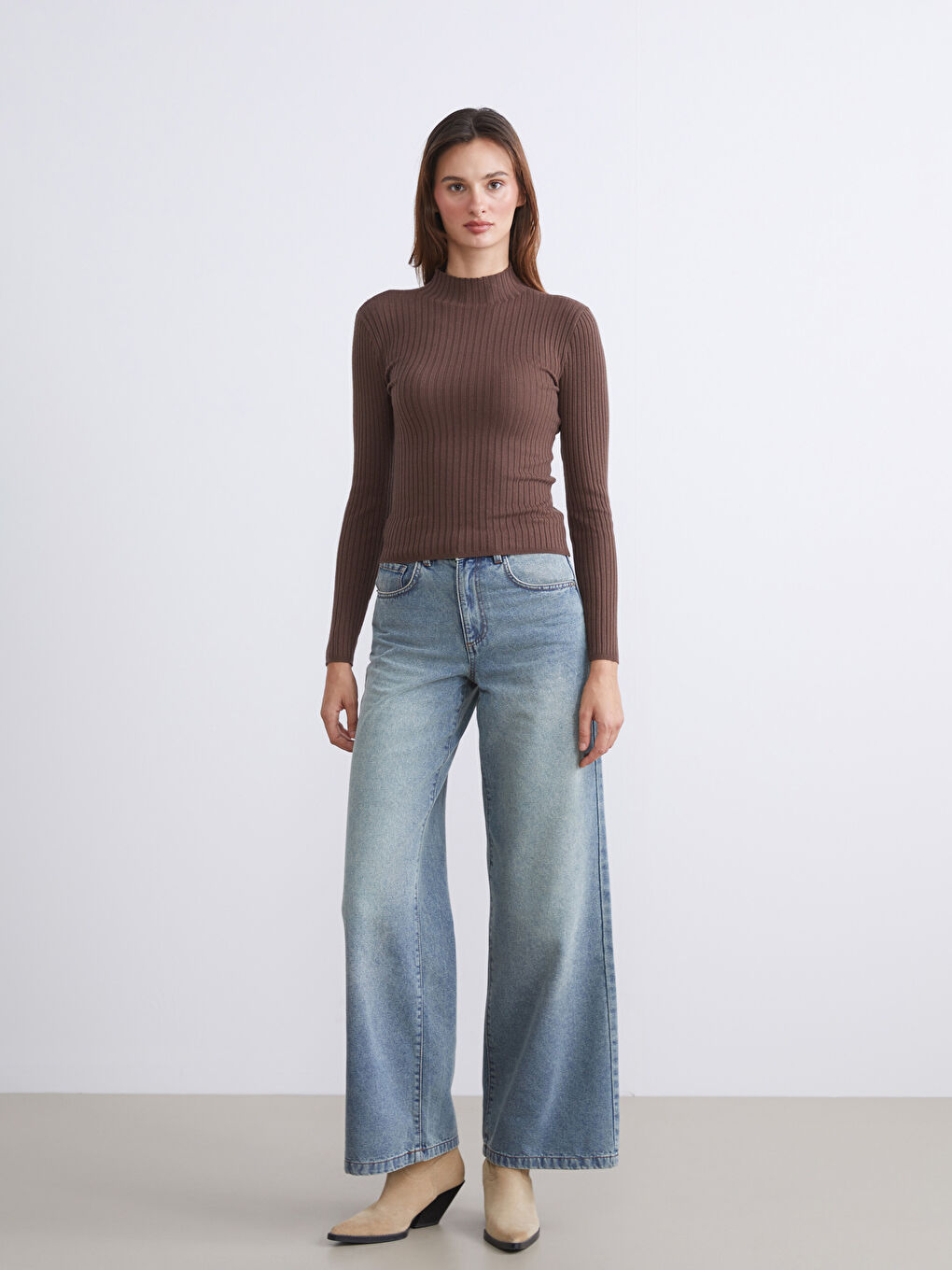 Half Turtleneck Striped Women's Knitwear Sweater-1