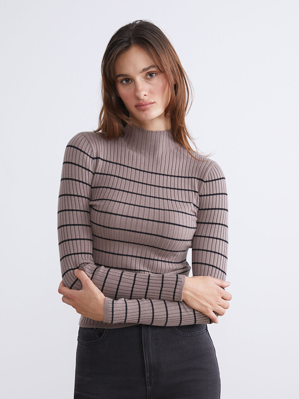 Half Turtleneck Striped Women's Knitwear Sweater