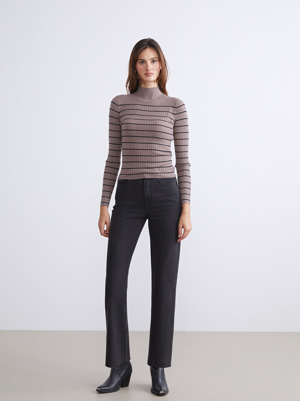 Half Turtleneck Striped Women's Knitwear Sweater-1