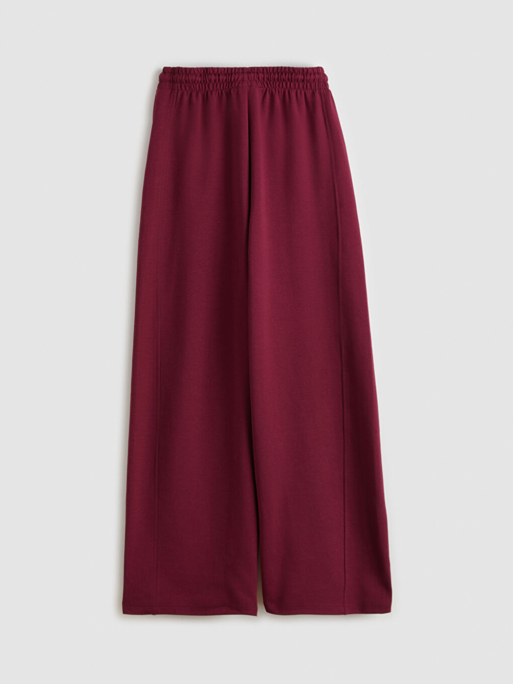 Bordo Beli Lastikli Geniş Paça Kadın Eşofman Altı-4