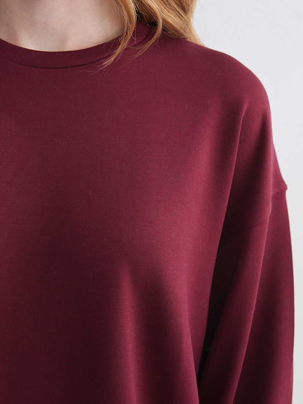 Bordo Bisiklet Yaka Oversize Kadın Sweatshirt-2