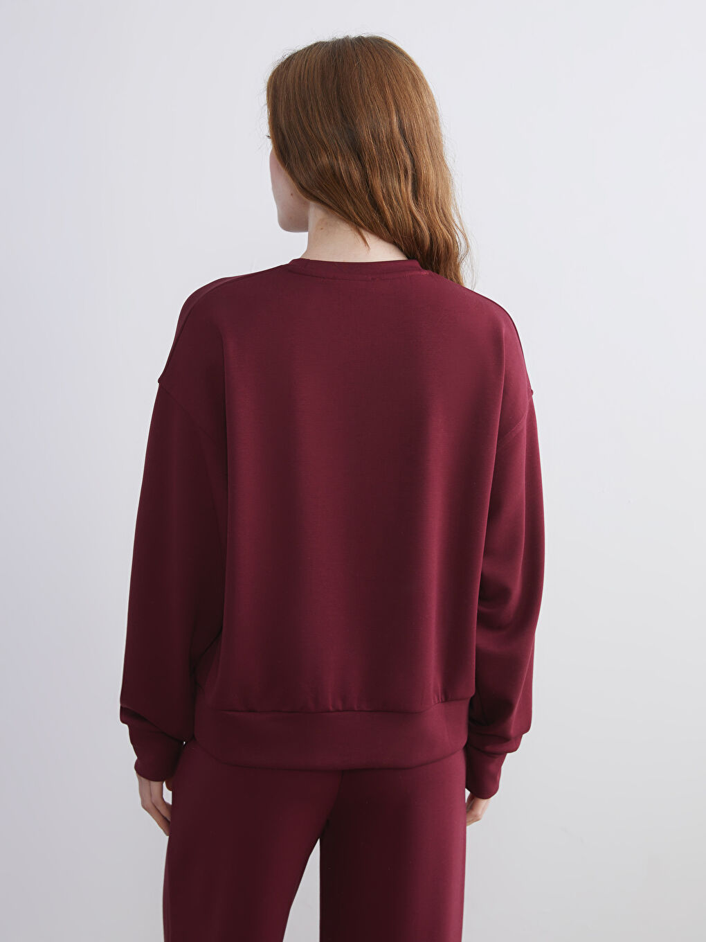 Bordo Bisiklet Yaka Oversize Kadın Sweatshirt-3