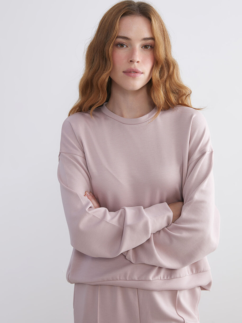 Pembe Bisiklet Yaka Oversize Kadın Sweatshirt