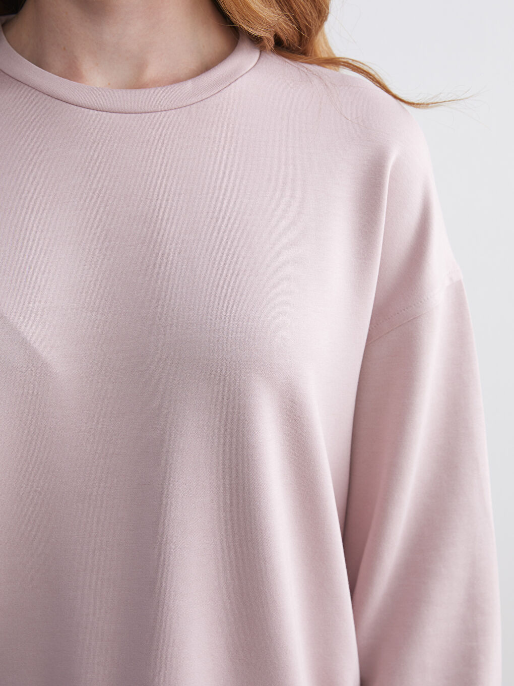 Pembe Bisiklet Yaka Oversize Kadın Sweatshirt-2