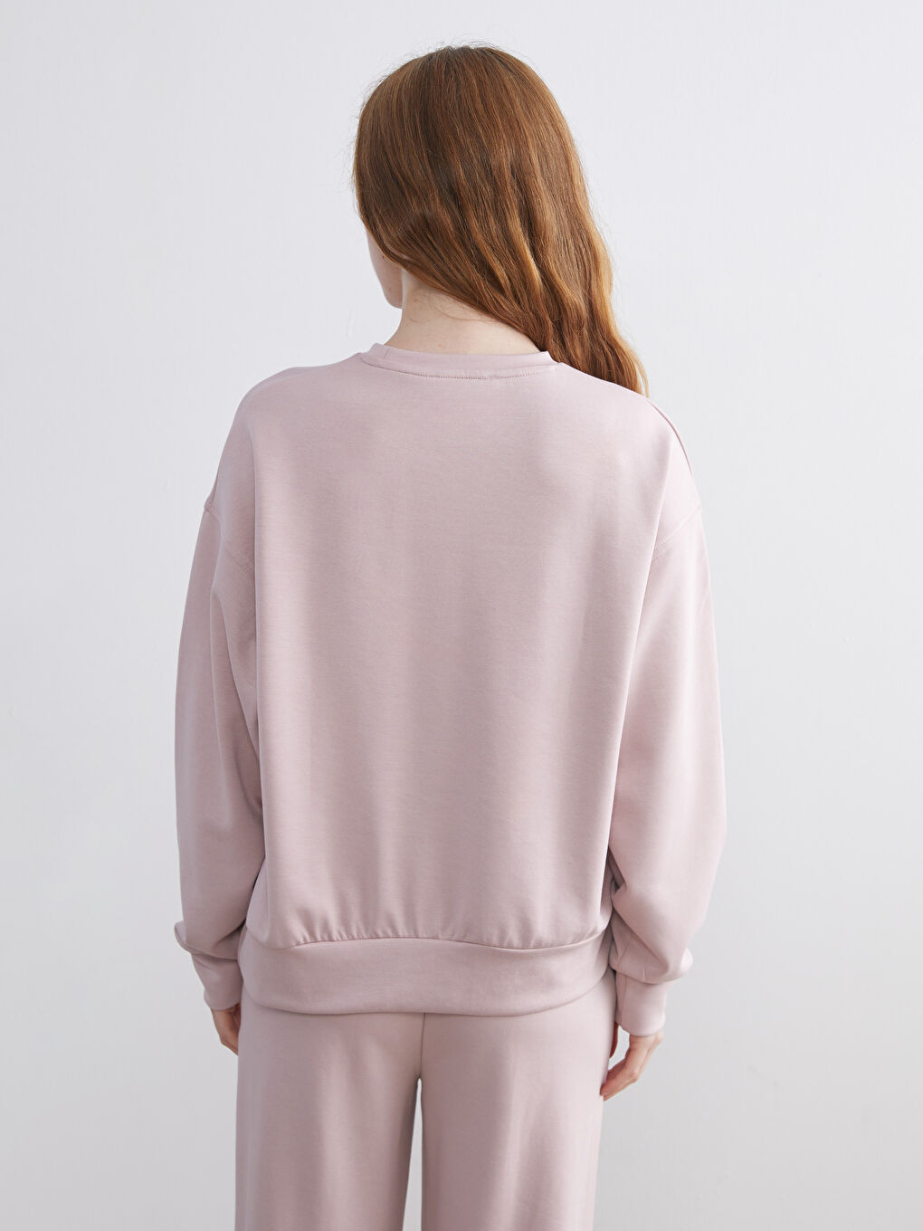 Pembe Bisiklet Yaka Oversize Kadın Sweatshirt-3