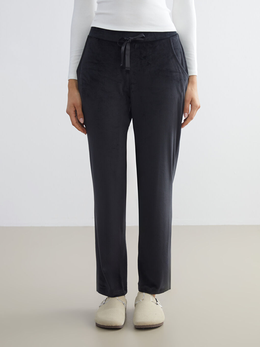 Elastic Waist Velvet Women's Pyjama Bottoms-1