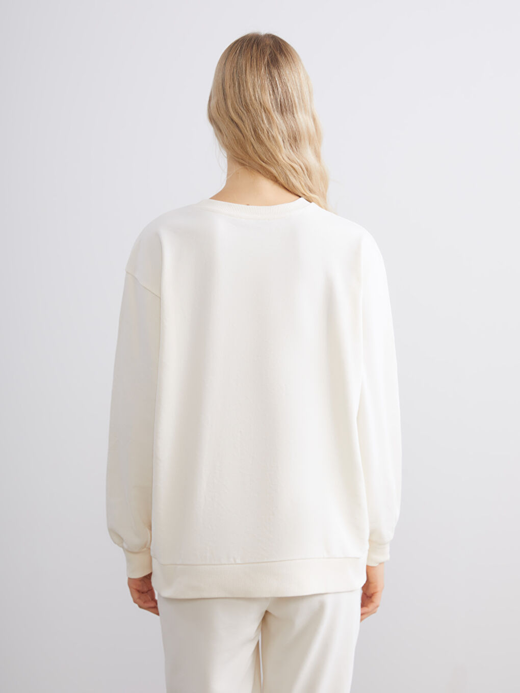 Bej Bisiklet Yaka Brooklyn Baskılı Kadın Sweatshirt-3