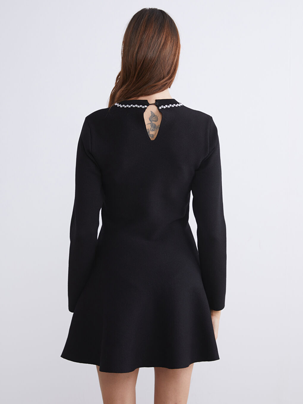 Crew Neck Rhinestone Embellished Mini Knitwear Dress-3