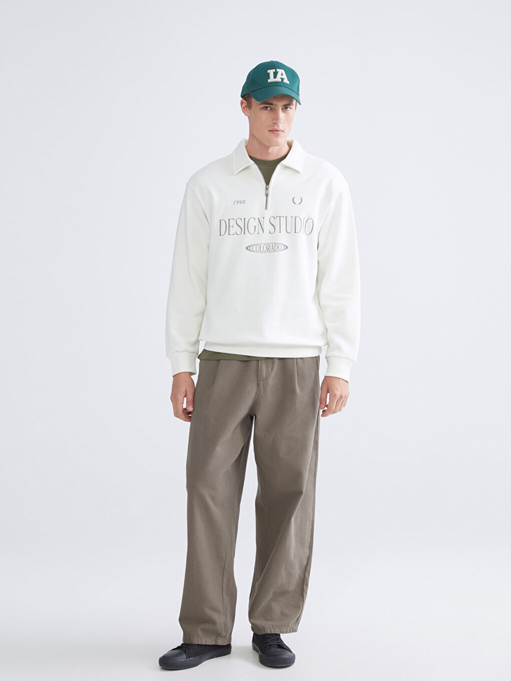 Ekru Polo Yaka Erkek Sweatshirt-1