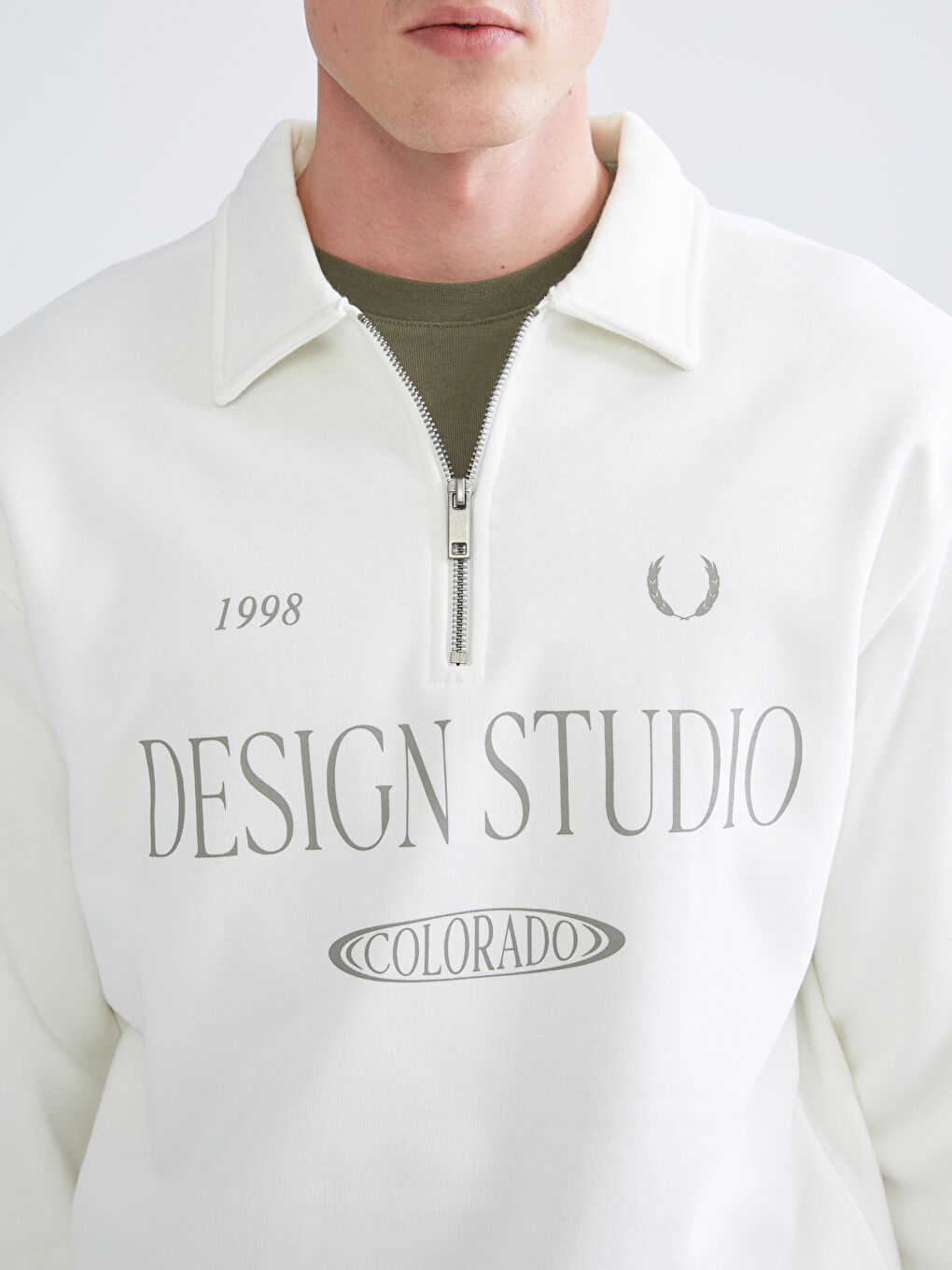 Ekru Polo Yaka Erkek Sweatshirt-2