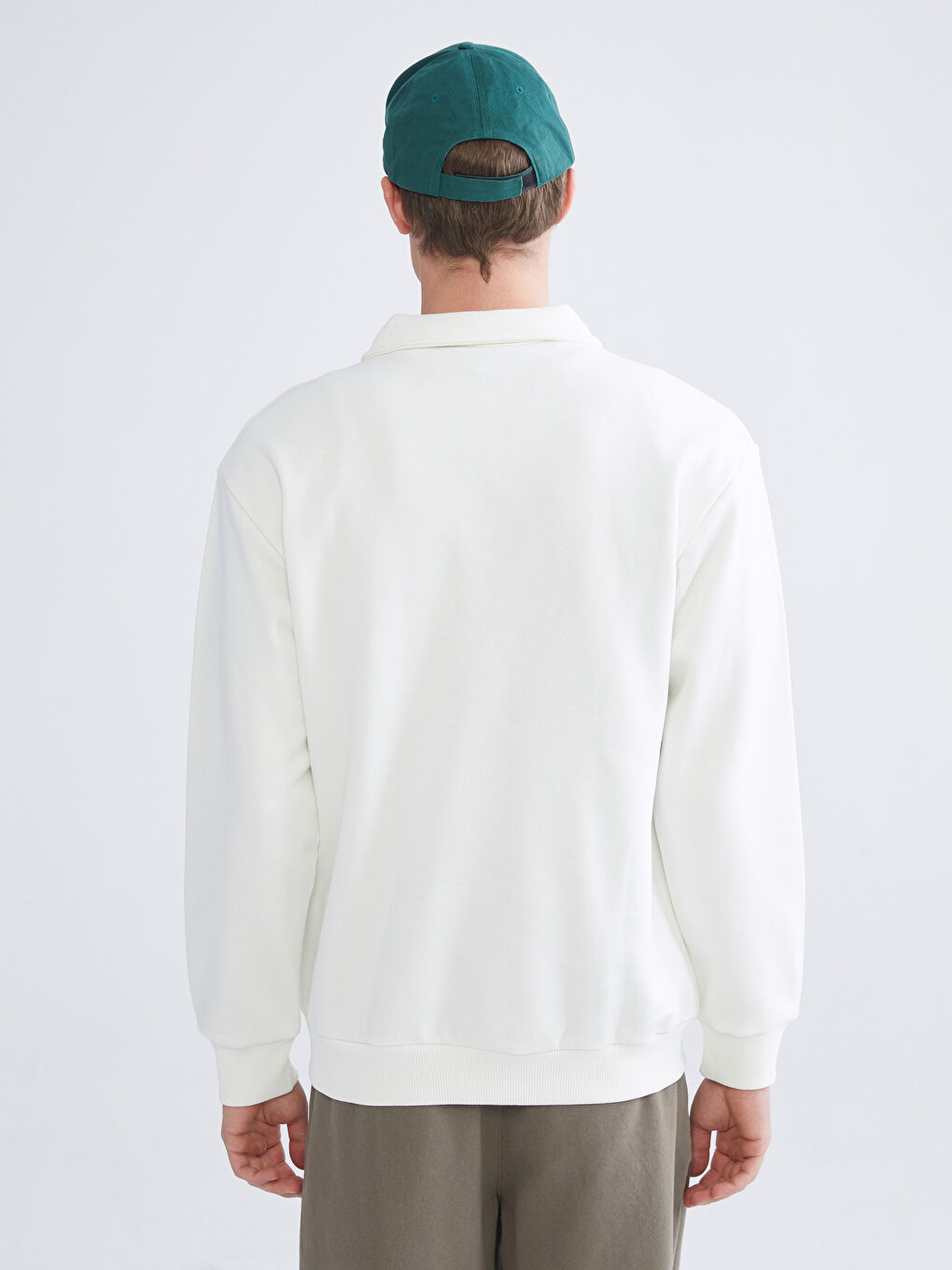 Ekru Polo Yaka Erkek Sweatshirt-3