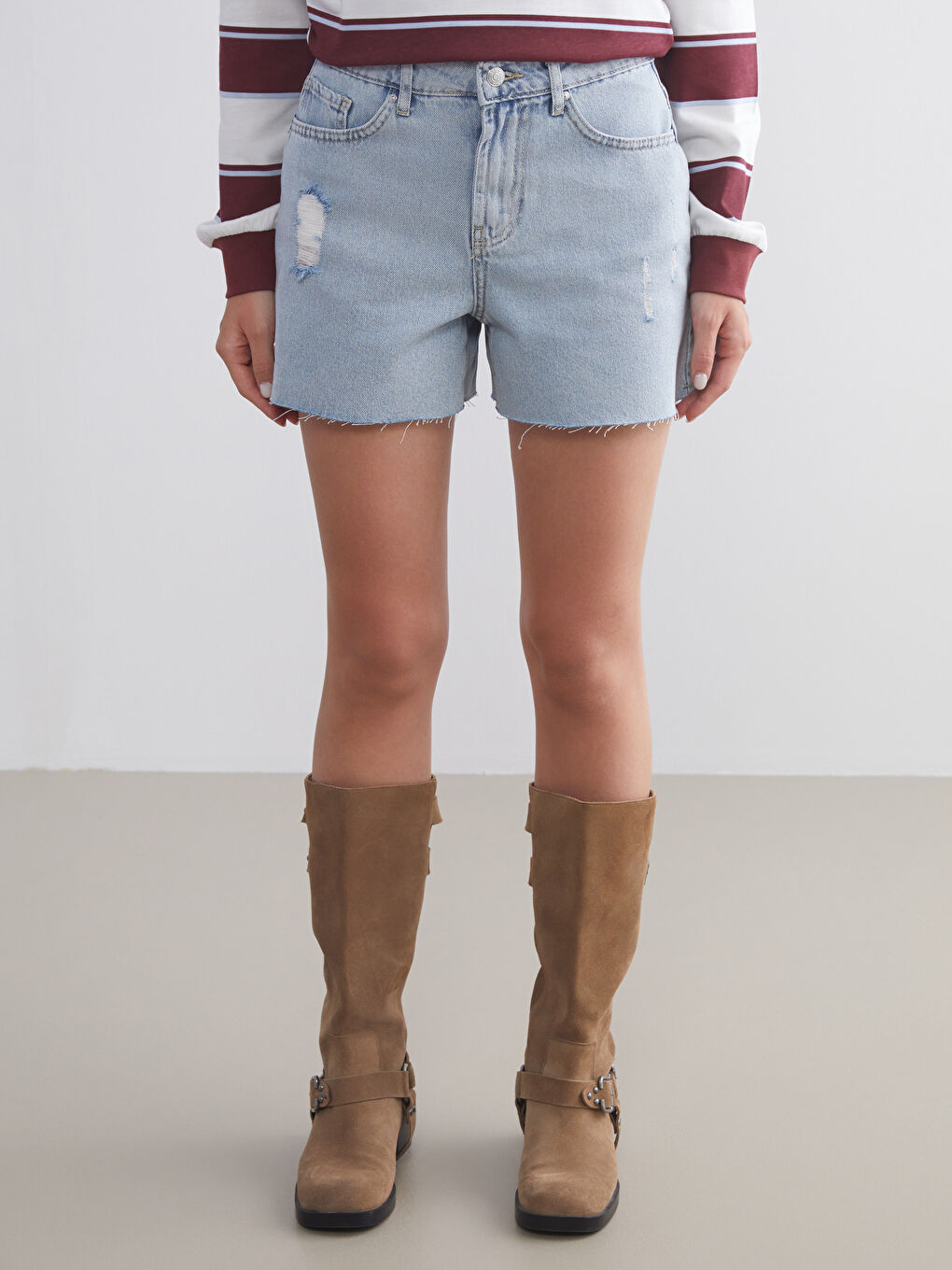 XSIDE Mom Fit Ripped Detail Women's Denim Shorts -W5I959Z8-CU5
