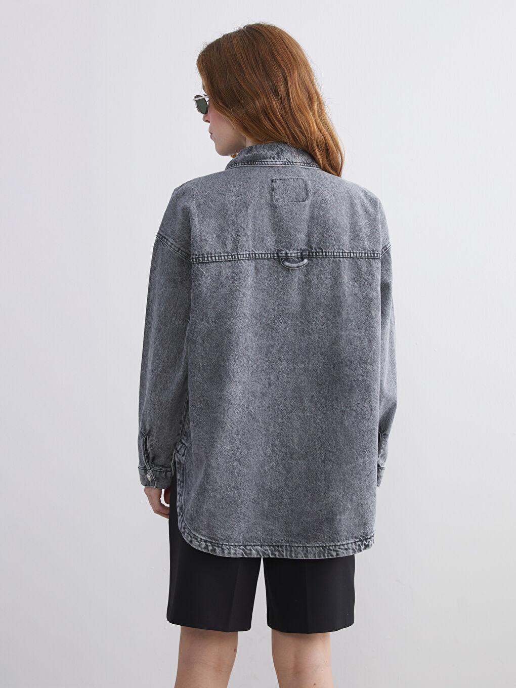 Antrasit Kadın Jean Gömlek Ceket-3