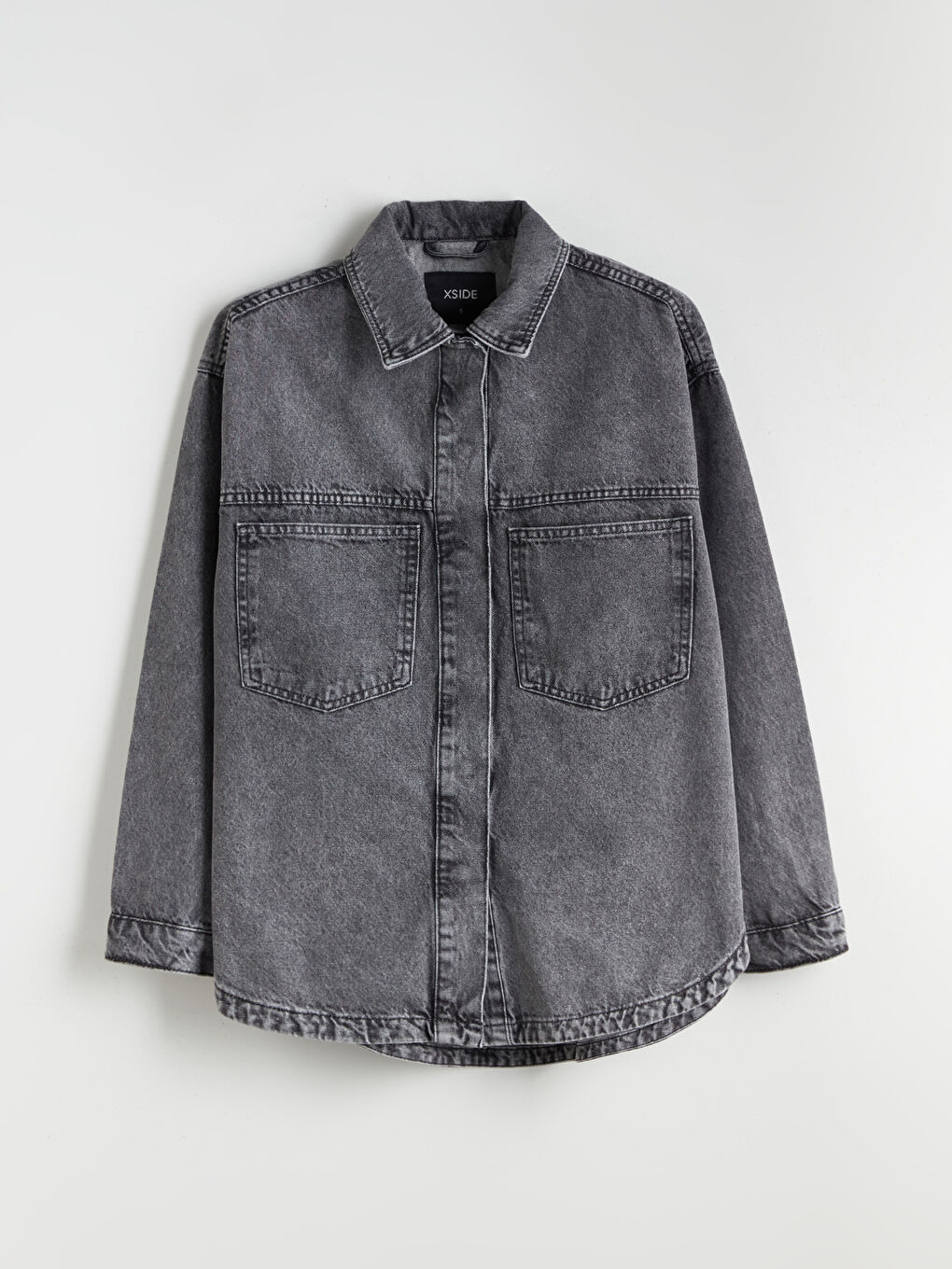Antrasit Kadın Jean Gömlek Ceket-4