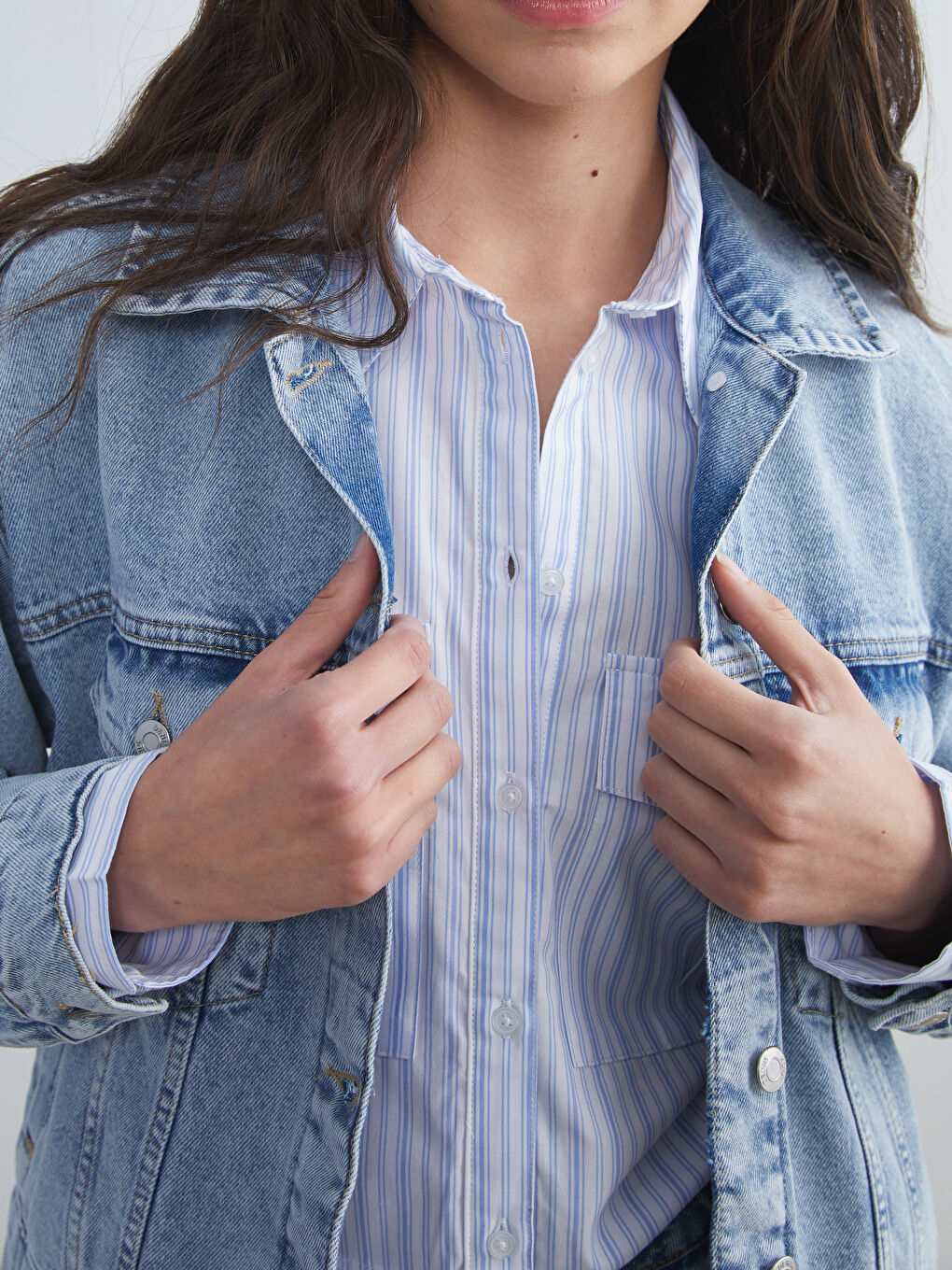 Mavi Gömlek Yaka Kadın Jean Ceket-2