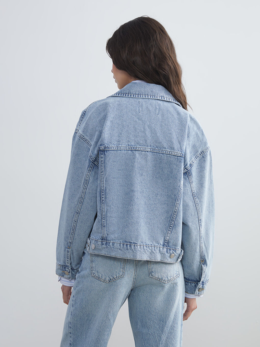 Mavi Gömlek Yaka Kadın Jean Ceket-4