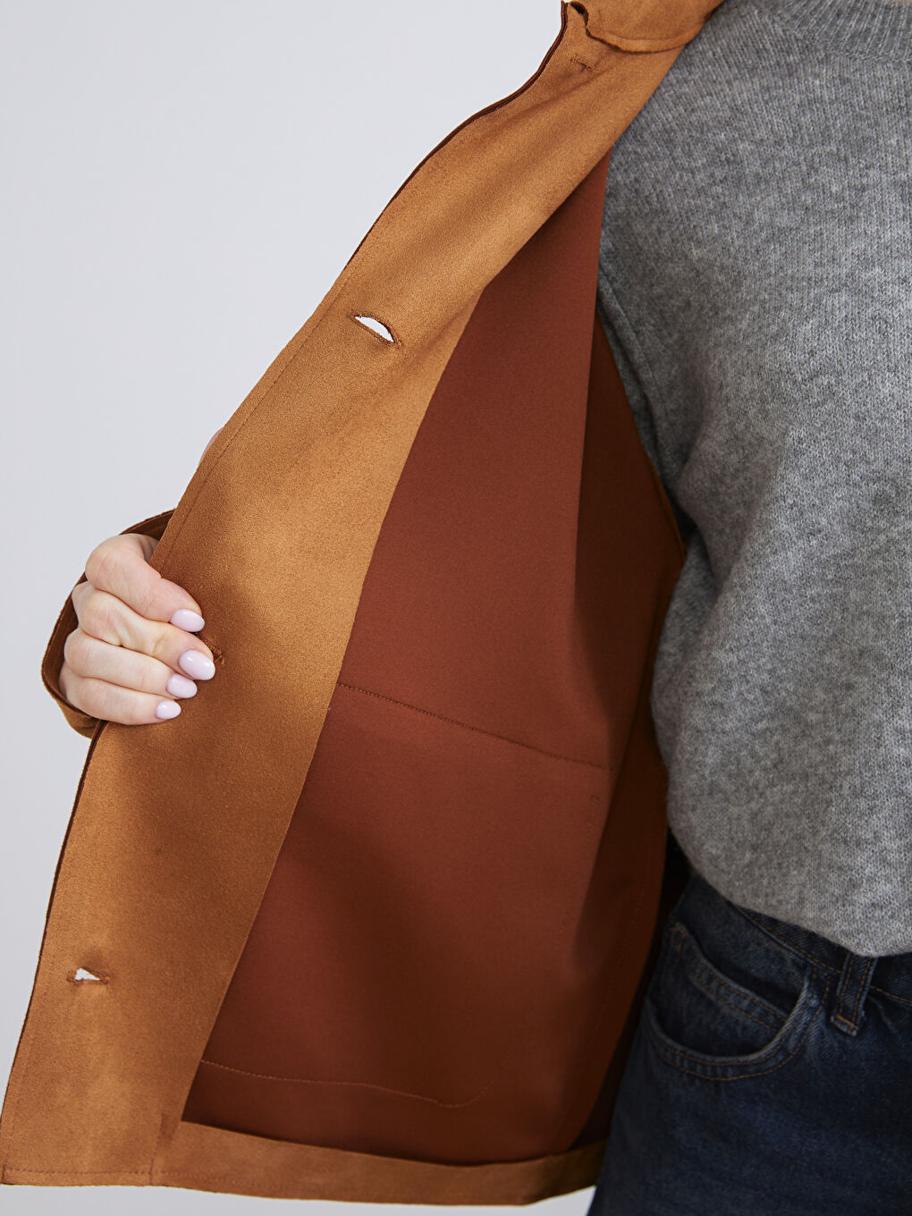 Collared Neck Women's Faux Suede Jacket-3