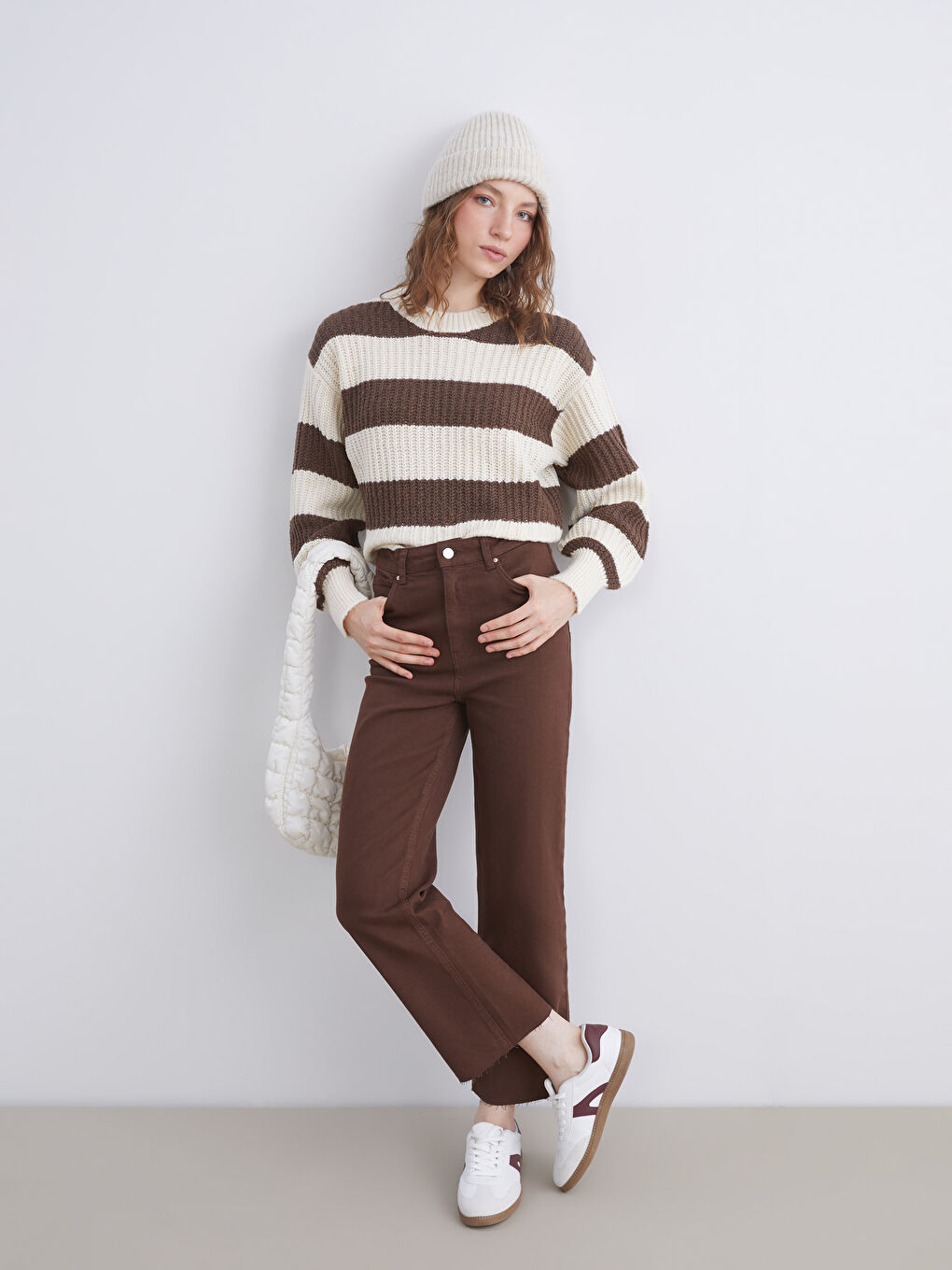 Kahverengi Wideleg Kadın Jean Pantolon