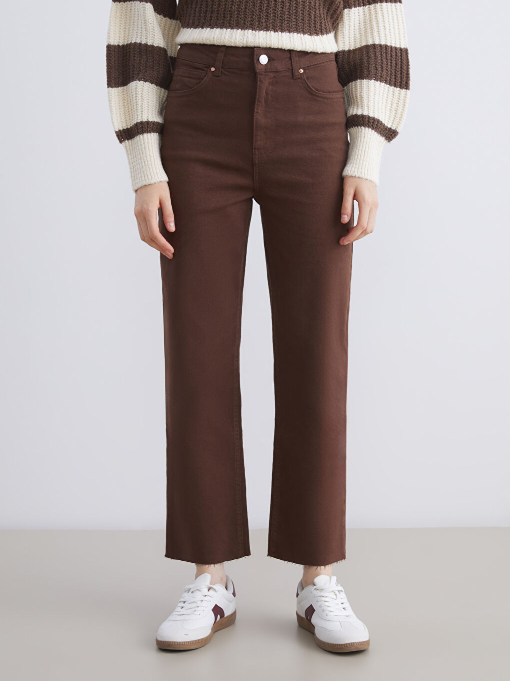 Kahverengi Wideleg Kadın Jean Pantolon-1