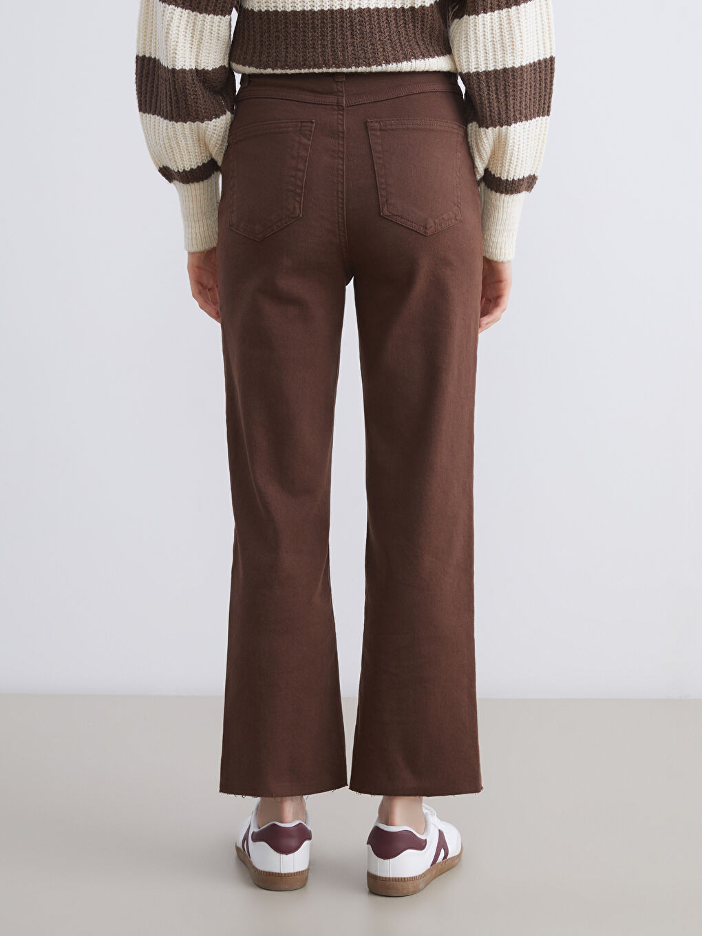 Kahverengi Wideleg Kadın Jean Pantolon-3