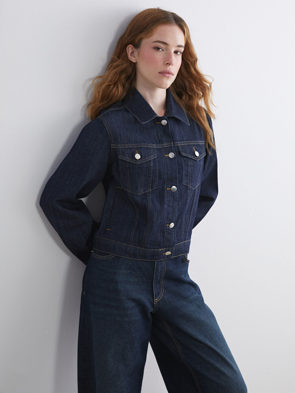 Mavi Gömlek Yaka Kadın Jean Ceket