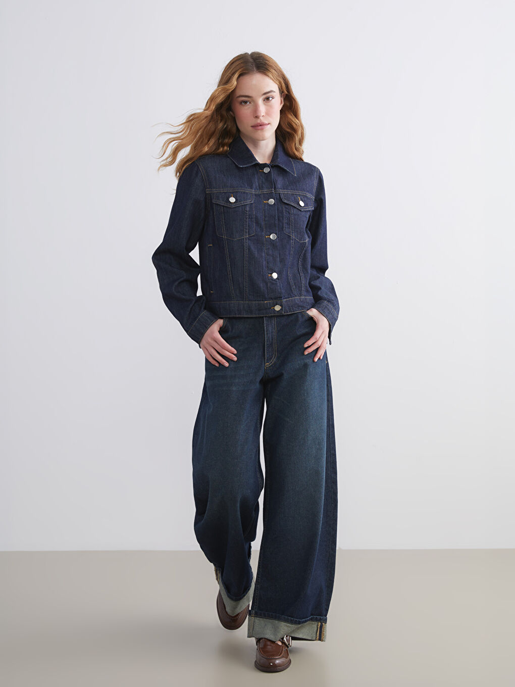 Mavi Gömlek Yaka Kadın Jean Ceket-1