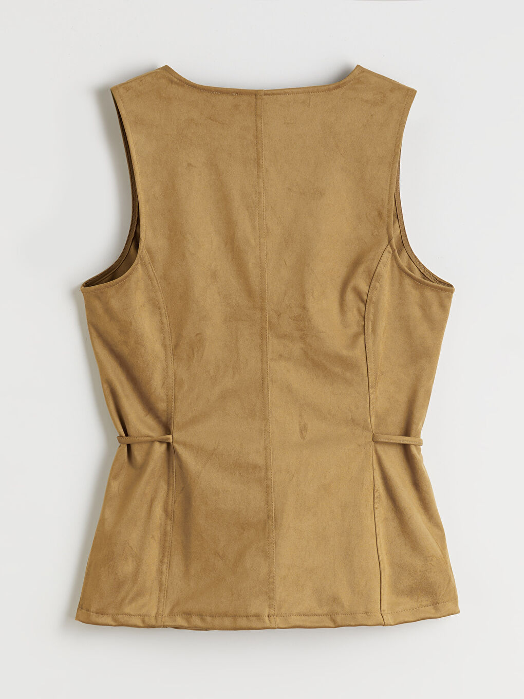 Kahverengi Bisiklet Yaka Kadın Süet Görünümlü Yelek-5