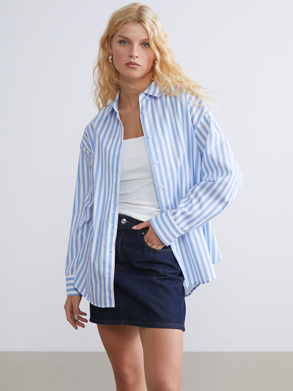 XSIDE Striped Oversize Poplin Women's Shirt -W5I982Z8-LEH
