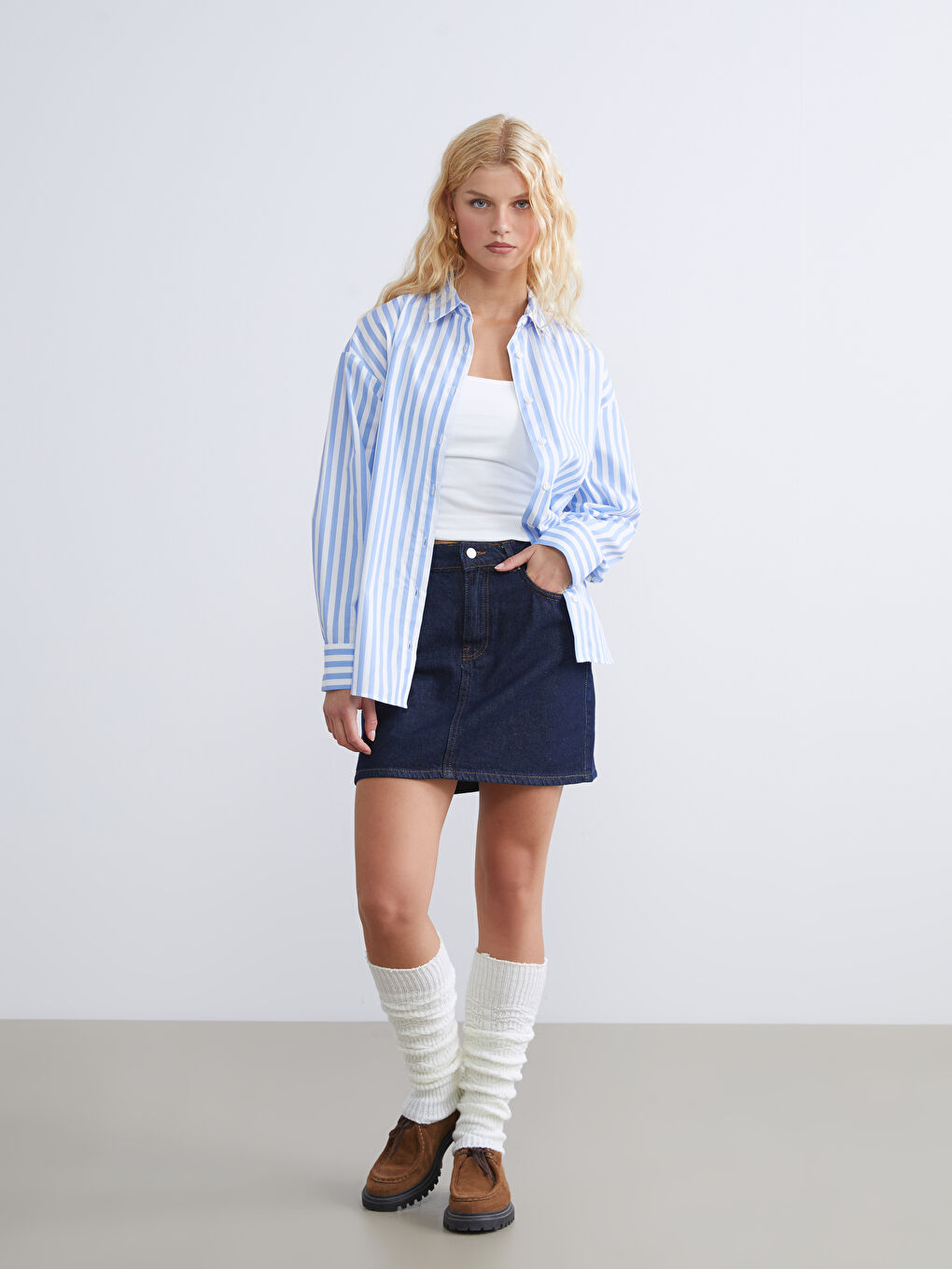 XSIDE Striped Oversize Poplin Women's Shirt -W5I982Z8-LEH