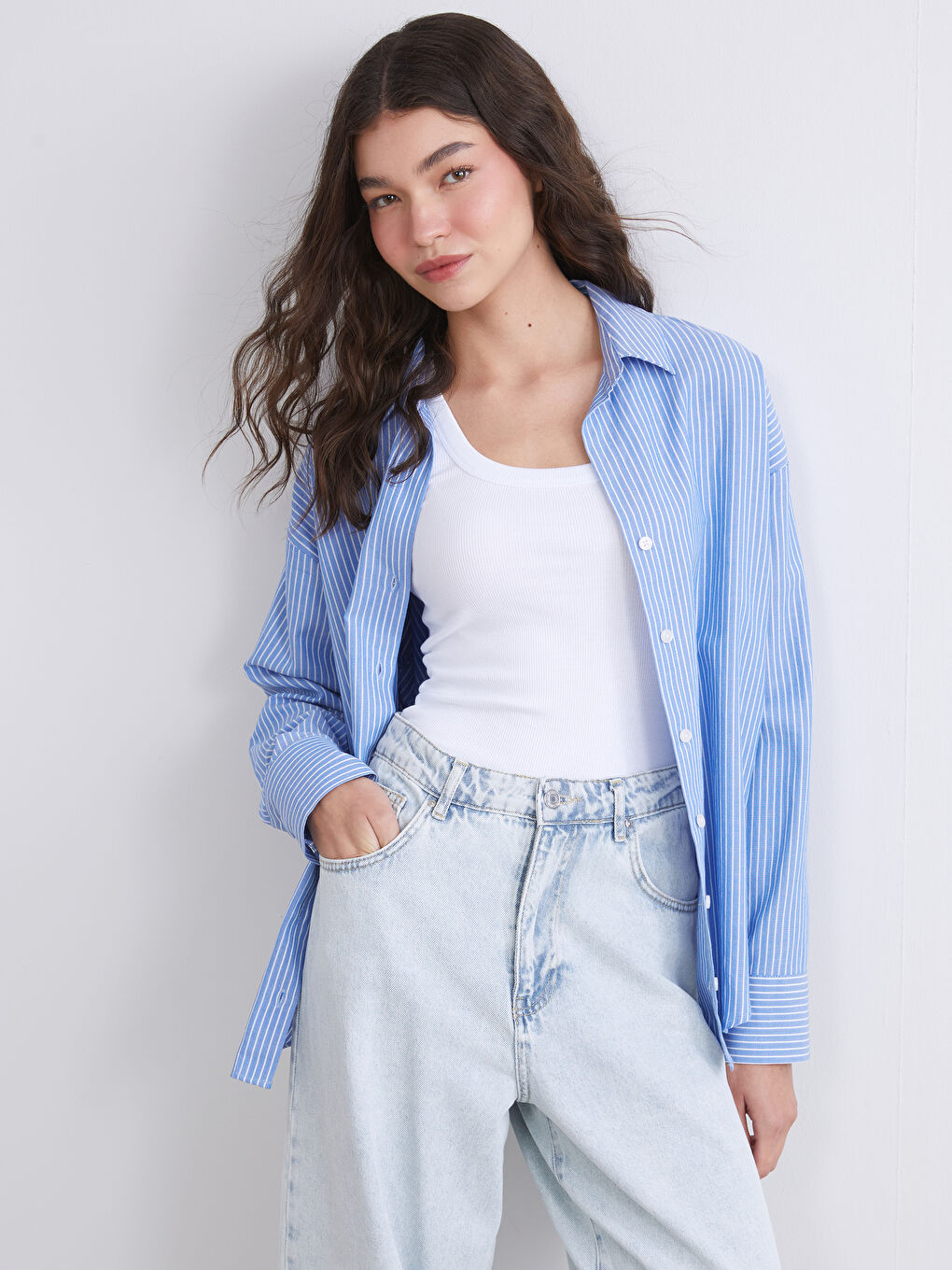 Striped Oversize Oxford Women's Shirt-1