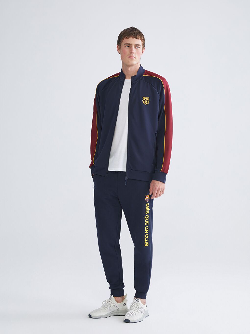 Lacivert Standart Kalıp Barcelona Baskılı Erkek Taraftar Fermuarlı Sweatshirt-1