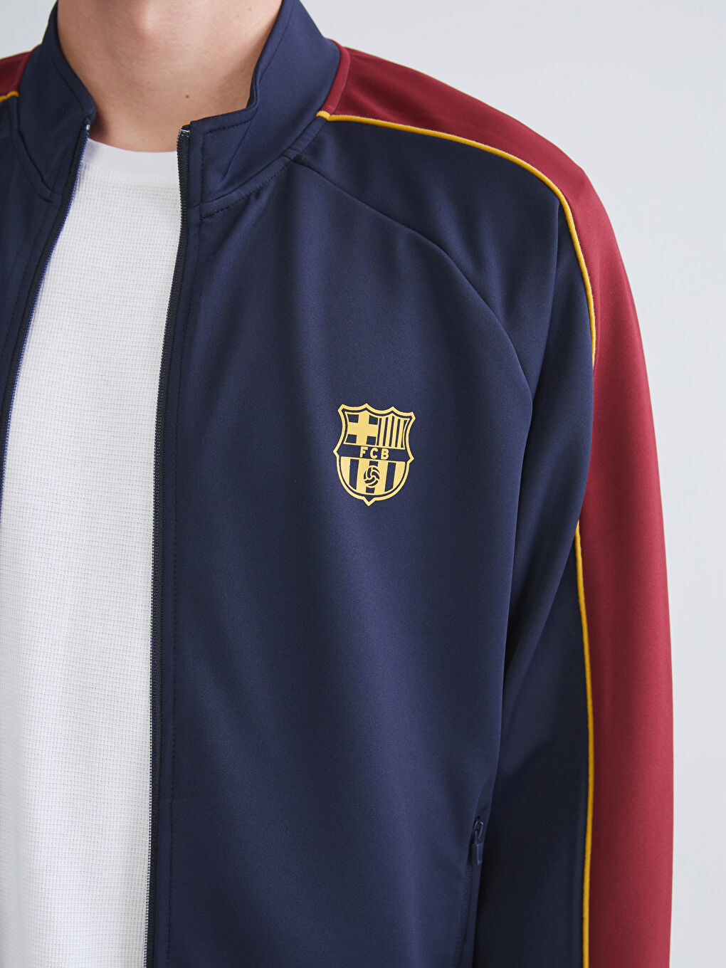 Lacivert Standart Kalıp Barcelona Baskılı Erkek Taraftar Fermuarlı Sweatshirt-2