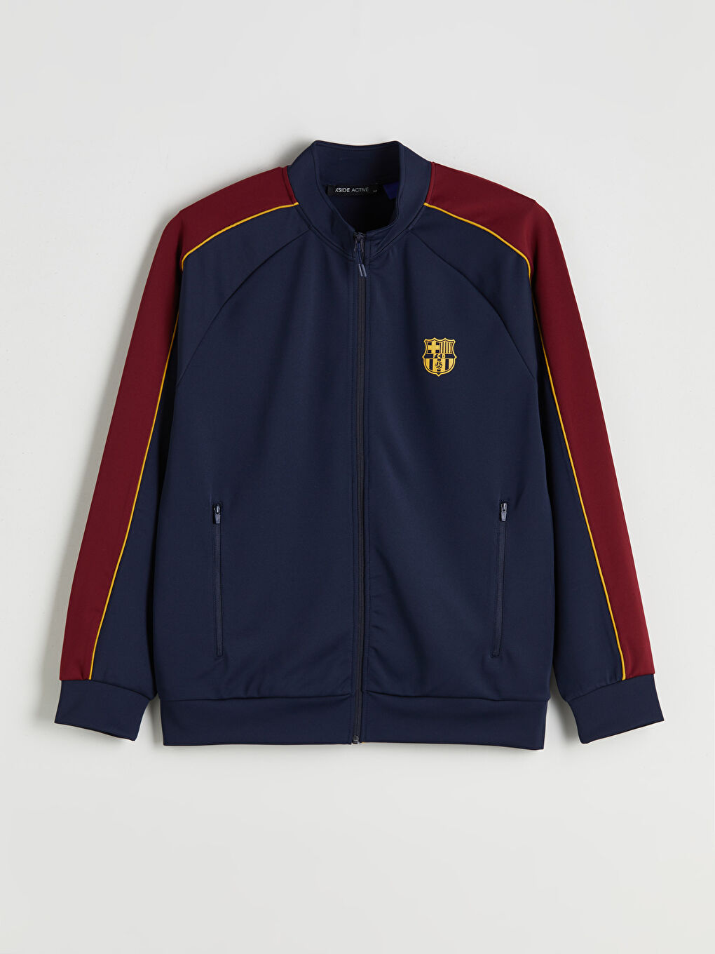 Lacivert Standart Kalıp Barcelona Baskılı Erkek Taraftar Fermuarlı Sweatshirt-4