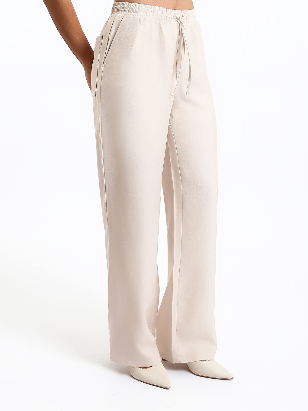 Elastic Waist Wide Leg Women's Trousers-3