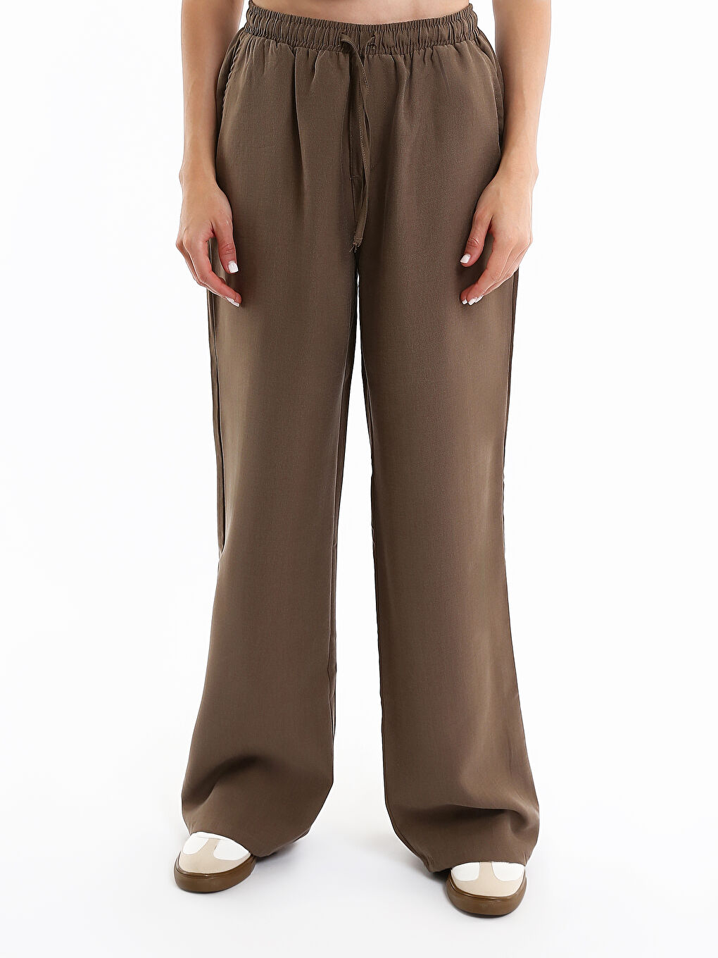 بنطلون واسع الساق بخصر مرن للسيدات-1