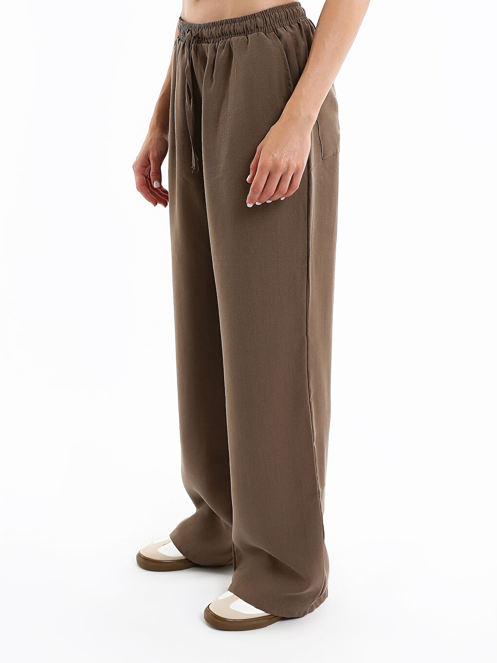 بنطلون واسع الساق بخصر مرن للسيدات-3