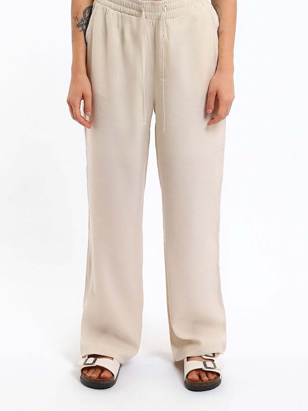 بنطلون واسع الساق بخصر مرن للسيدات-1