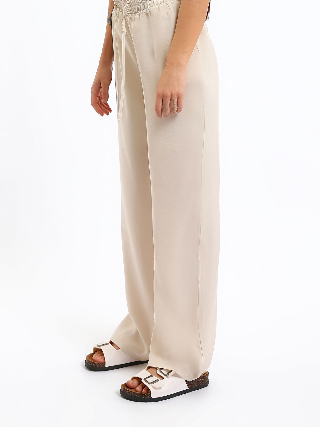 بنطلون واسع الساق بخصر مرن للسيدات-3