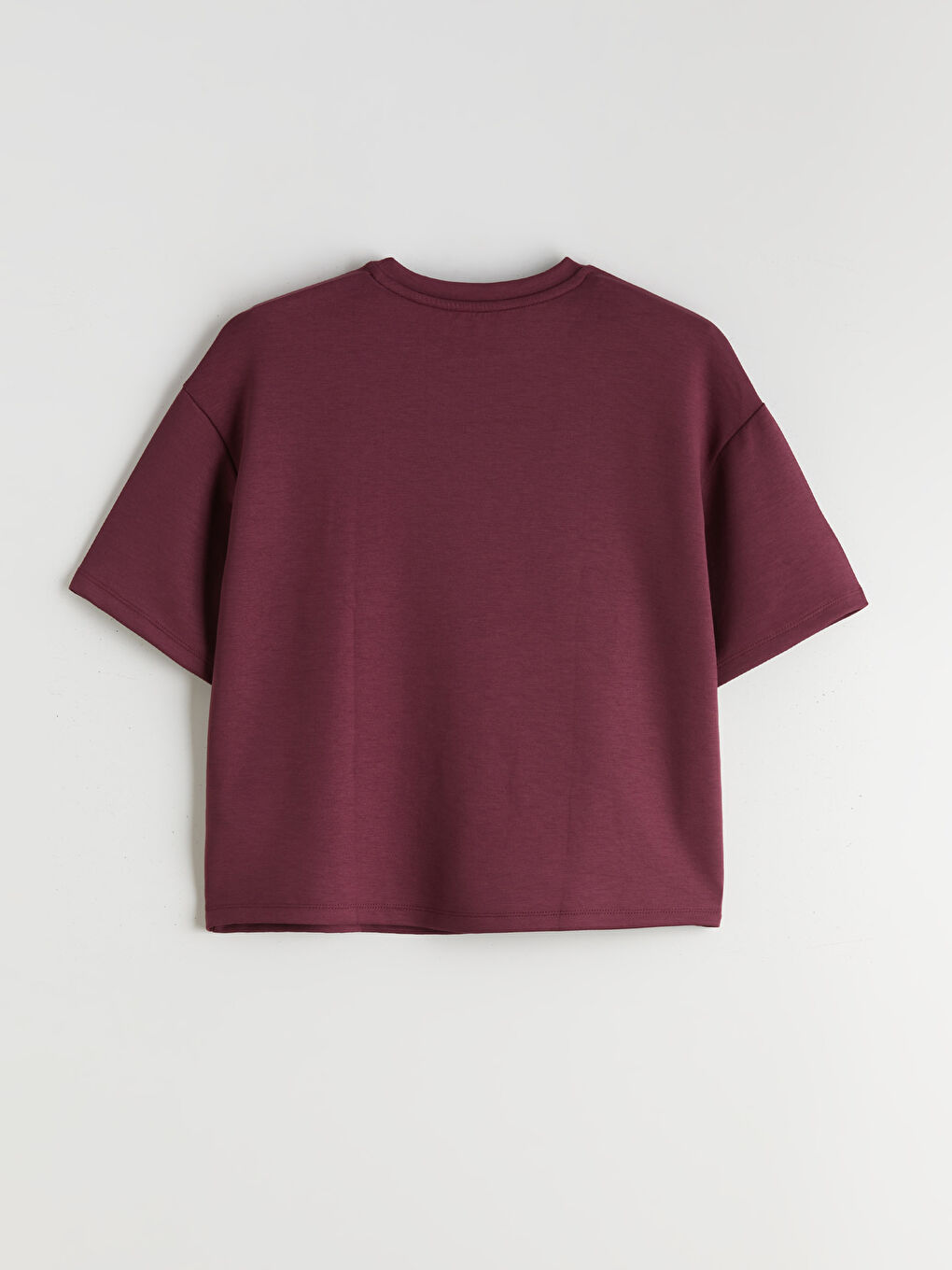 Bordo Bisiklet Yaka Oversize Kadın Tişört-5