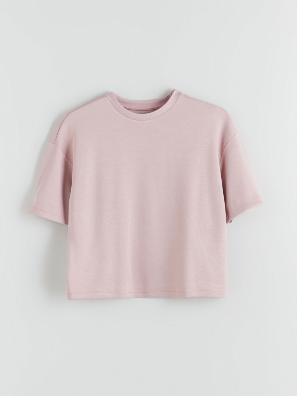 Pembe Bisiklet Yaka Oversize Kadın Tişört-3