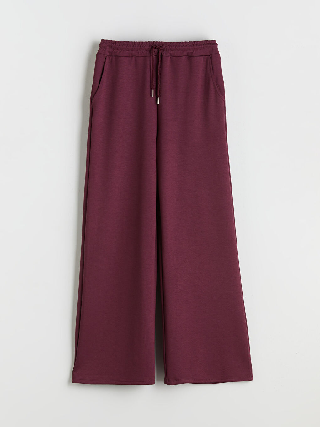 Bordo Beli Lastikli Geniş Paça Kadın Eşofman Altı-5