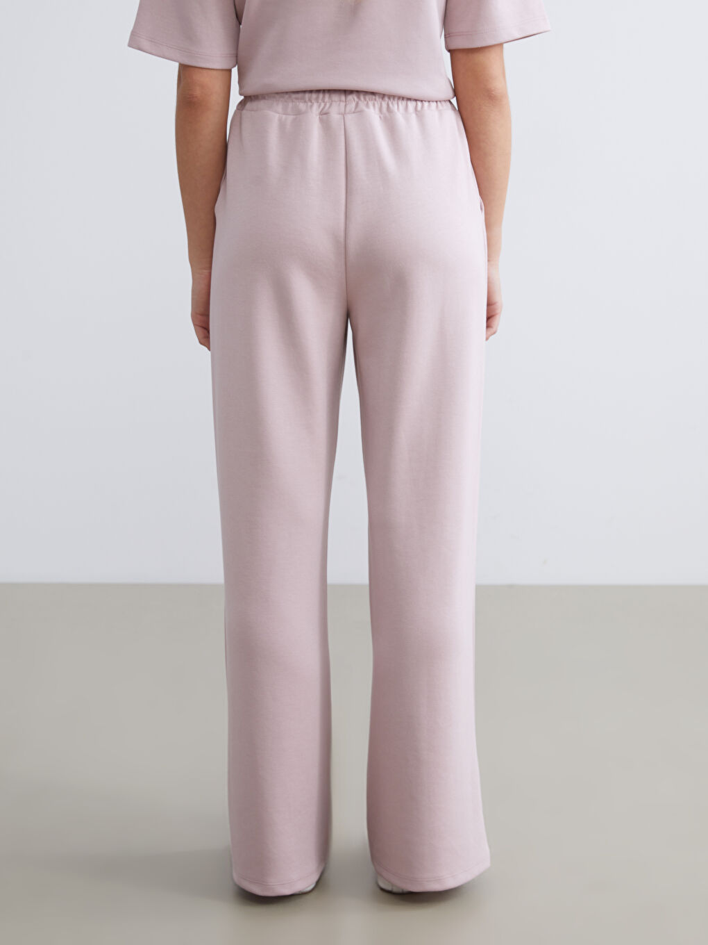 Pembe Beli Lastikli Geniş Paça Kadın Eşofman Altı-4