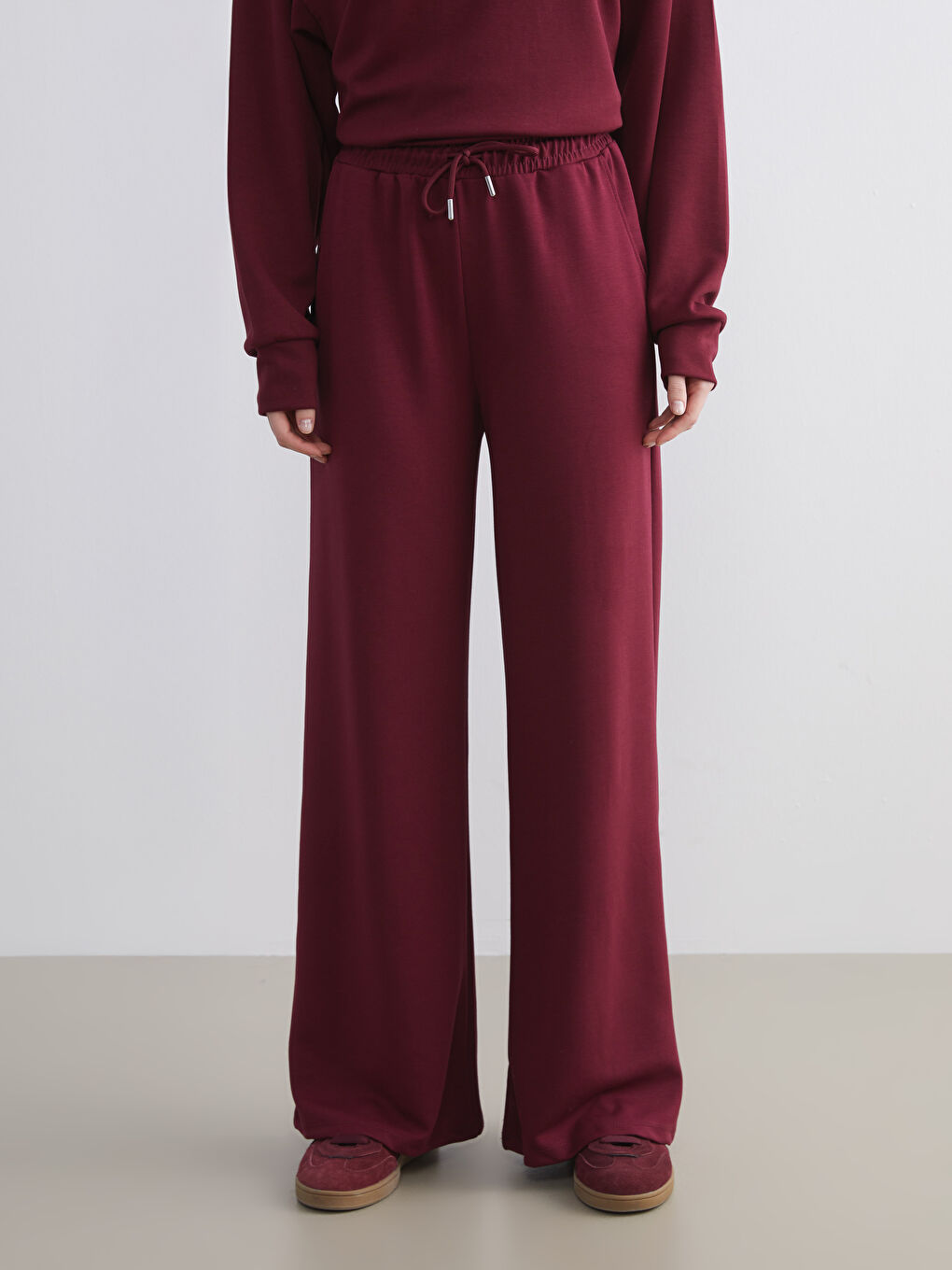 Bordo Beli Lastikli Kadın Eşofman Altı-3