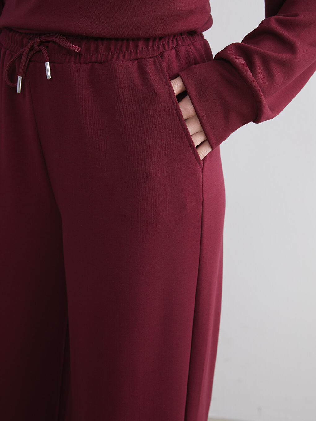 Bordo Beli Lastikli Kadın Eşofman Altı-5