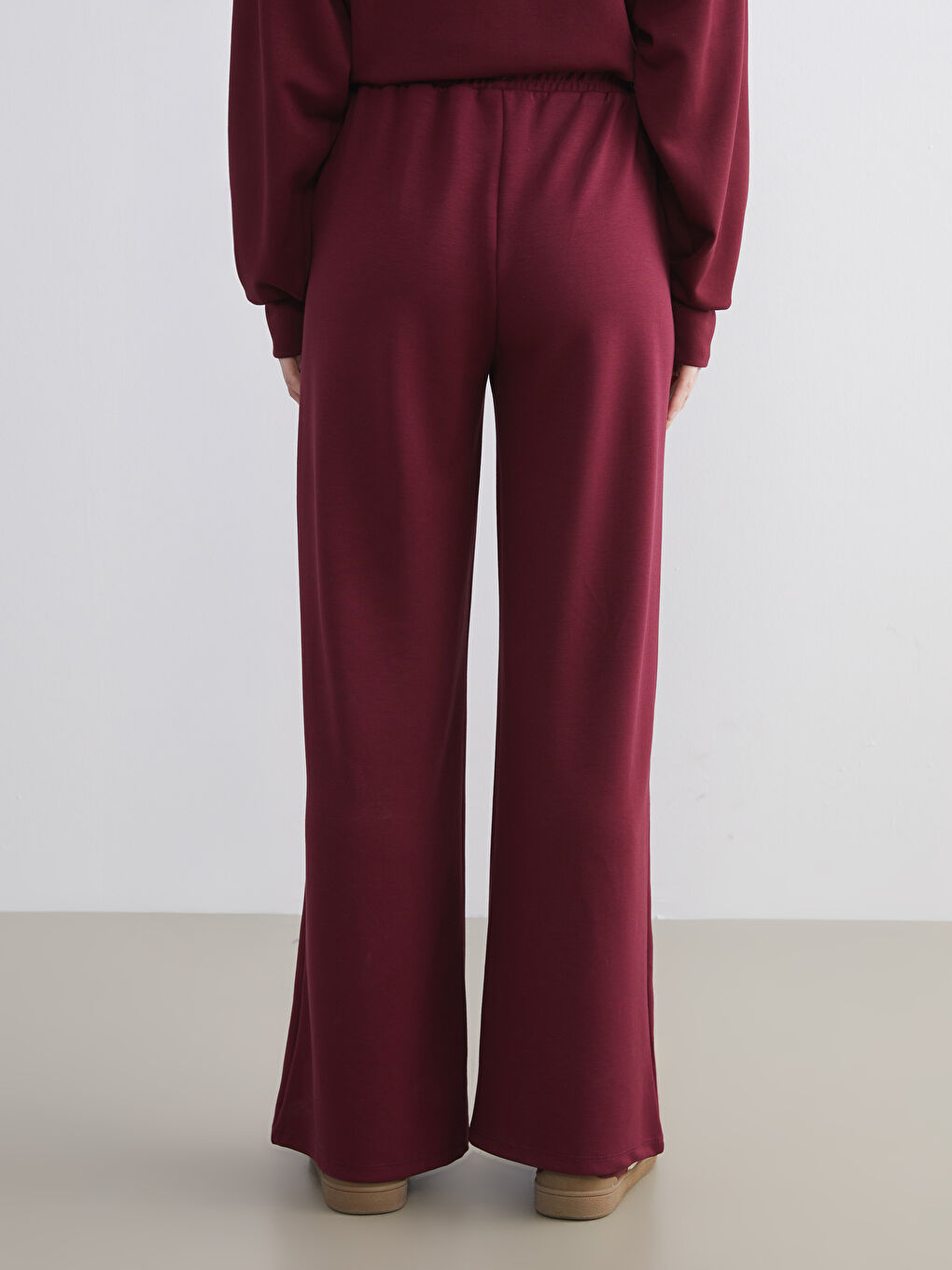 Bordo Beli Lastikli Kadın Eşofman Altı-7