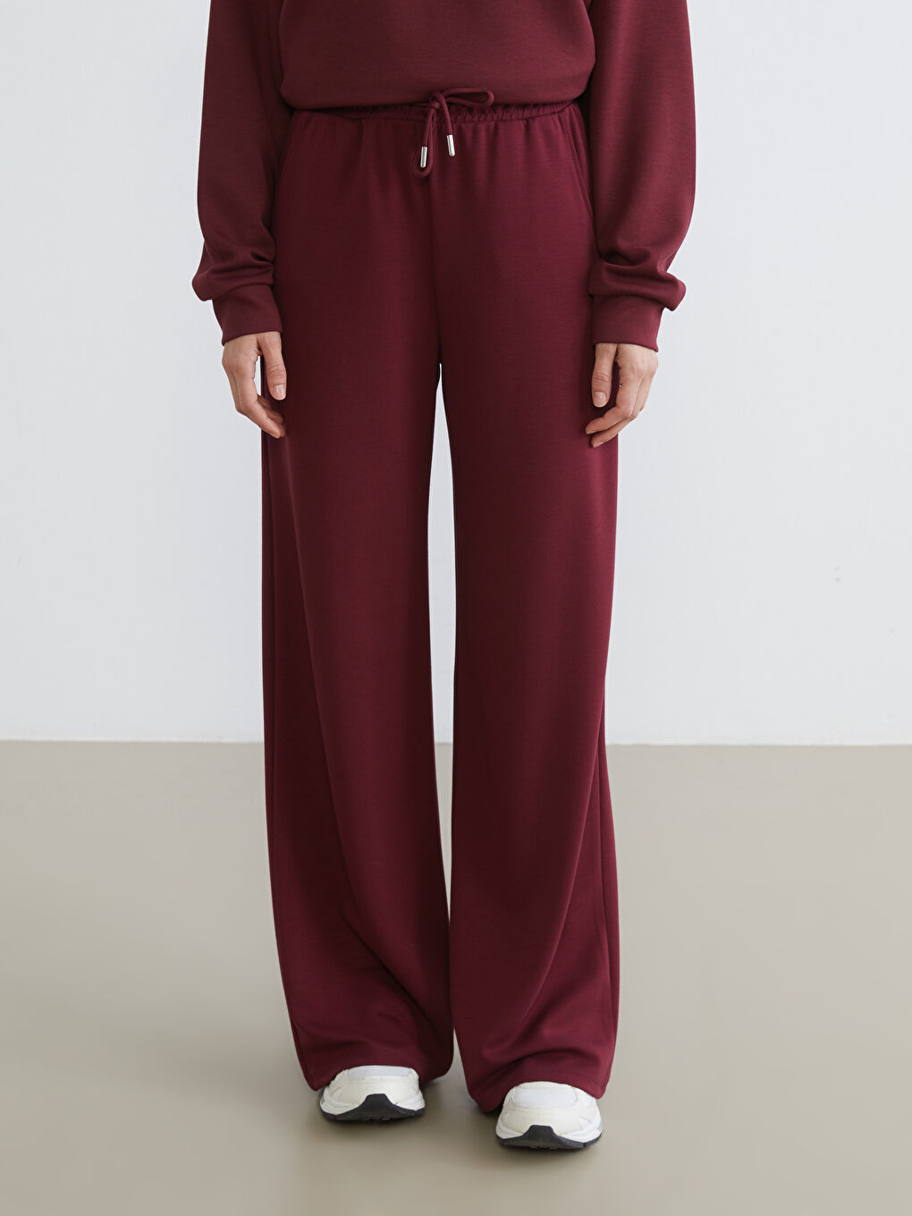 Bordo Beli Lastikli Kadın Eşofman Altı-2