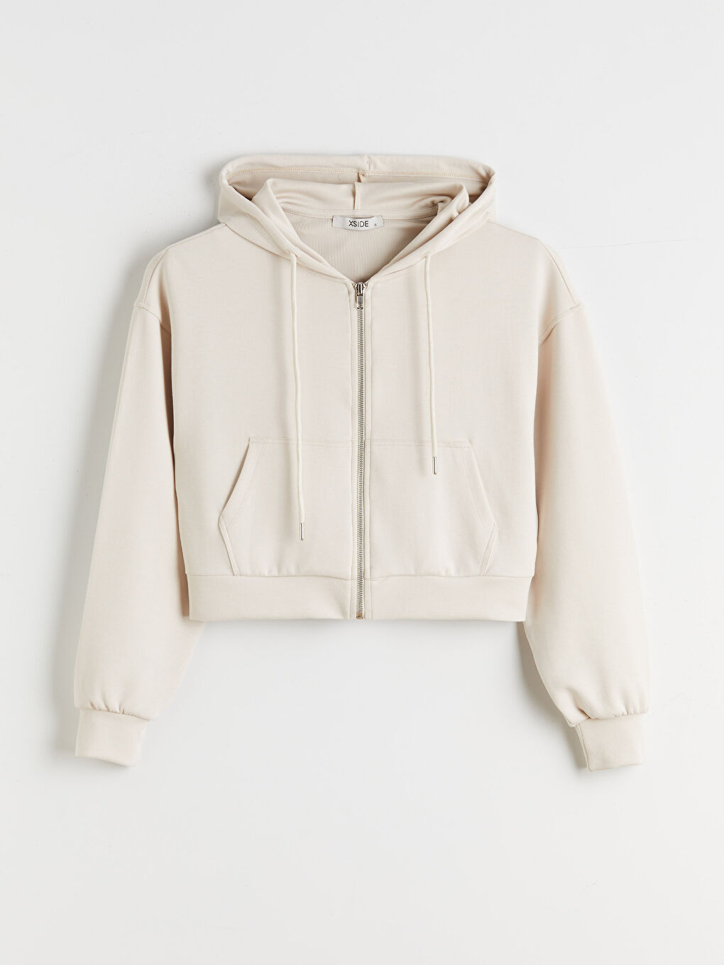 Bej Kapüşonlu Kadın Fermuarlı Sweatshirt-4