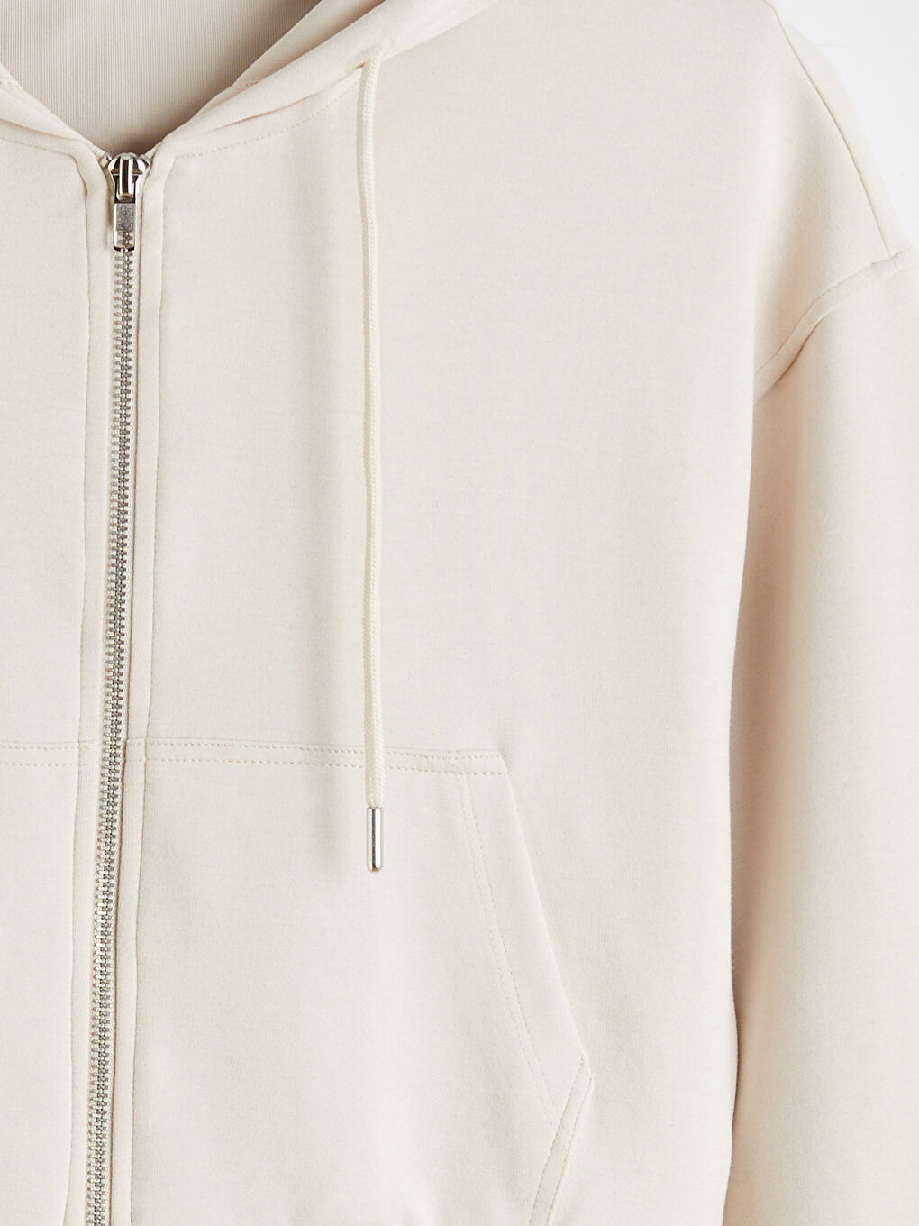 Bej Kapüşonlu Kadın Fermuarlı Sweatshirt-5