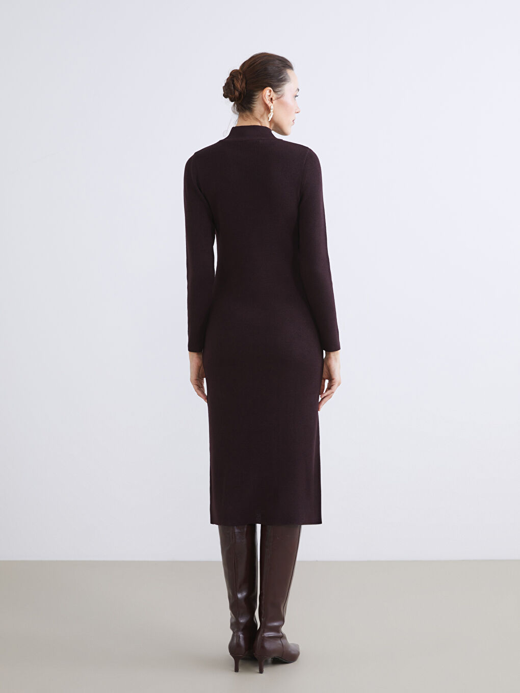 Mor Yarım Balıkçı Yaka Triko Elbise-3