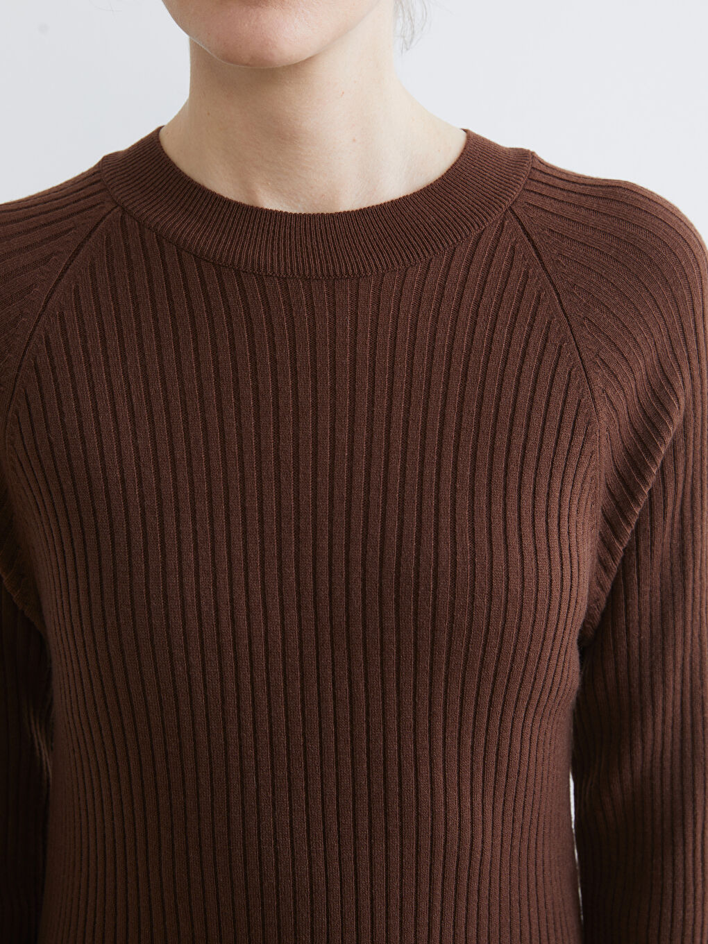 Kahverengi Bisiklet Yaka Triko Elbise-2